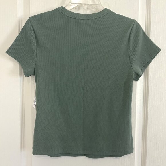 Old Navy Snug Crop T-Shirt Rib Knit Crew Neck Top Tee Herb Green Size Large NEW - Picture 4 of 6